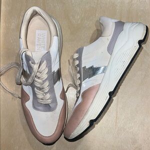 White Raven Women's Sneakers - White, Silver, and Pink